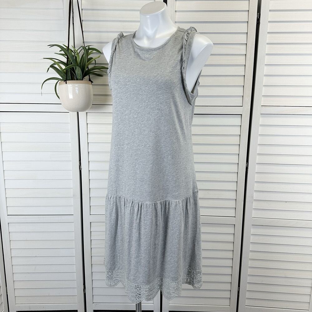 Sundance Soft Strand Sleeveless Ruffle Tankβ Dress Heather Gray Lace Trim Size L
